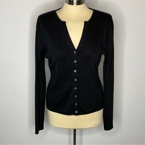 Joseph A. Vintage Black Silk Blend Metallic Button Front Cardigan Sweater